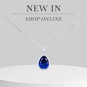 Elegant Blue Sapphire Pendant Necklace 925 Sterling Silver